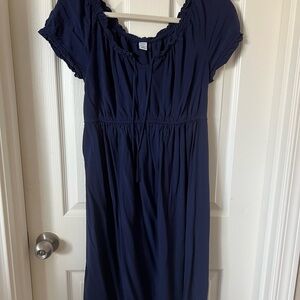 Navy Blue Short Sleeve Maternity Dress